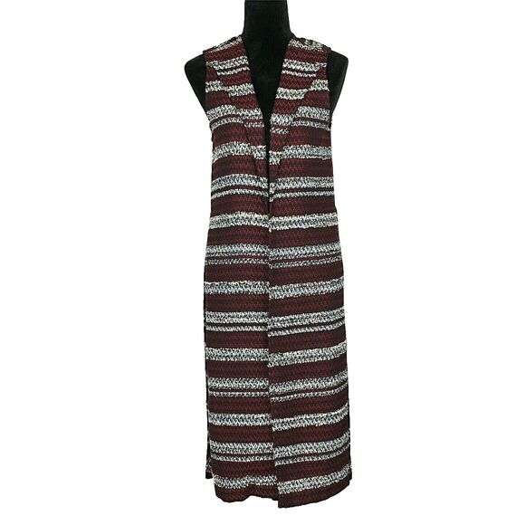 BCBGeneration Vest Duster XS White Black Red Tweed Stripe Washable Knit Topper - Picture 1 of 8
